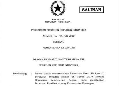 Inilah Perpres Nomor 57/2020 tentang Kementerian Keuangan