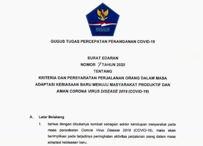 Inilah SE No 7/2020 Tentang Kriteria dan Syarat Perjalanan Orang Saat Adaptasi Kebiasaan Baru Aman dan Produktif