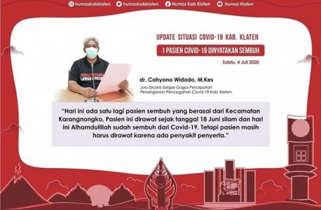 Per Hari Ini: Klaten Tambah 1 Pasien Sembuh Covid-19, Asal Kecamatan Karangnongko