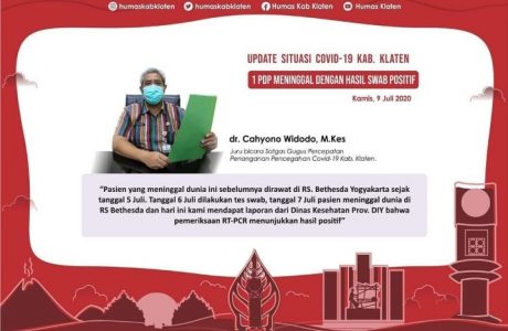 Per Hari Ini Klaten: 1 PDP Meninggal dengan Hasil Swab Positif Covid-19