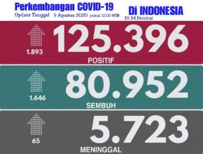 Per 9 Agustus, Tingkat Kesembuhan Pasien Covid-19 Tembus 80.952 Kasus
