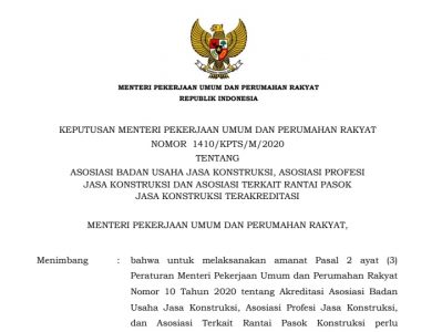 Terbitnya Kepmen No 1410/KPTS/M/2020, Kementerian PUPR Pastikan Tidak ada Asosiasi Jasa Konstruksi yang Dibekukan