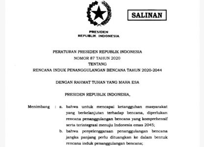 Presiden Jokowi Teken Perpres No 87/2020 Rencana Induk Penanggulangan Bencana Tahun 2O2O-2O44