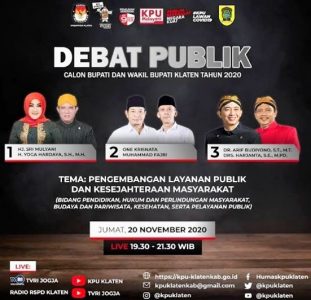 Debat publik Paslon Bupati dan Wakil Bupati Klaten Bakal Dilaksanakan Dua Kali