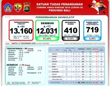Berikut Update Data Penanggulangan Covid-19 di Bali Hingga Per Hari Ini 21 November 2020
