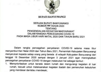 Liburan Akhir Tahun, Kabupaten Banyuwangi Batasi Jumlah Pengunjung di Sejumlah Tempat di Banyuwangi