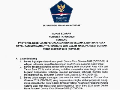 Satgas Penanganan COVID-19 Keluarkan Surat Edaran Perketat Prokes Selama Liburan NATARU