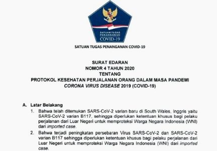 Kepala Satgas Penanganan COVID-19 Terbitkan SE Nomor 4 Tahun 2020 tentang Prokes bagi Pelaku Perjalanan Internasional