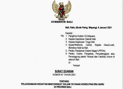 Kasus Covid-19 Masih Tinggi, Gubernur Keluarkan SE Pelaksanaan Kegiatan Masyarakat Dalam Tatanan Kehidupan Era Baru di Bali
