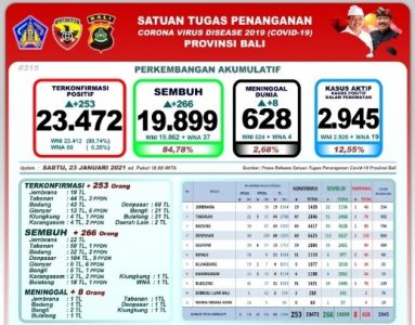 Berikut Update Data Penanggulangan Covid-19 di Bali  Sabtu, 23 Januari 2021