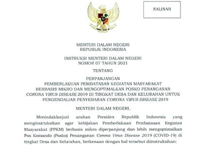 Mendagri Terbitkan Instruksi Mengenai Pelaksanaan PPKM Mikro Tahap V di 20 Provinsi