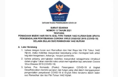 Peniadaan Mudik Hari Raya Idulfitri 2021, Berikut Isi dari SE Satgas COVID-19