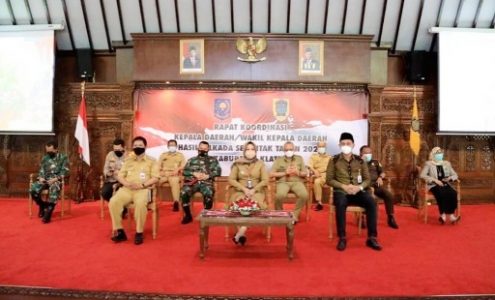 Forkopimda Klaten Ikuti Rakorda Hasil Pilkada Serentak 2020 secara Virtual