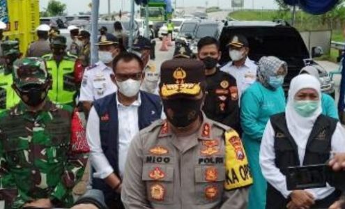 Larangan Mudik Lebaran, Forkopimda Bersama TNI/Polri Pantau Posko Check Ponit Penyekatan di Exit Tol Ngawi