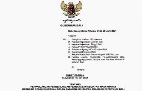Kendalikan Penyebaran Covid-19 di Bali, Gubernur Koster Terbitkan SE No 8/2021