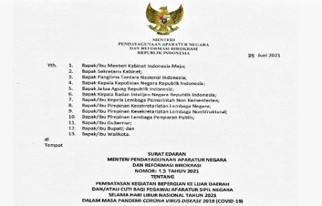 KemenPANRB Terbitkan SE Pembatasan Mobilitas dan Cuti bagi ASN