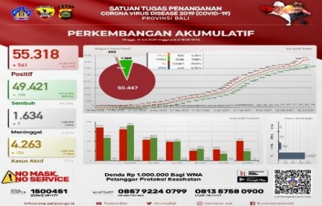 Bali Per 11 Juli 2021: Jumlah Kumulatif Terkonfirmasi 55.318 Kasus, Sembuh 49.421 dan Meninggal 1.634