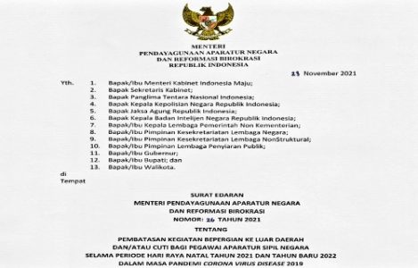 MenPANRB Keluarkan SE No 26/2021: ASN Dilarang Cuti dan Bepergian Ke Luar Daerah Selama Nataru