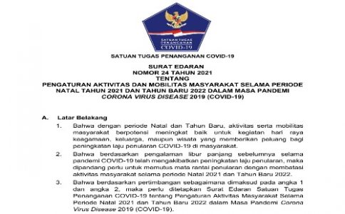Satgas Terbitkan Edaran Pengaturan Aktivitas dan Mobilitas Masyarakat Selama Periode NATARU