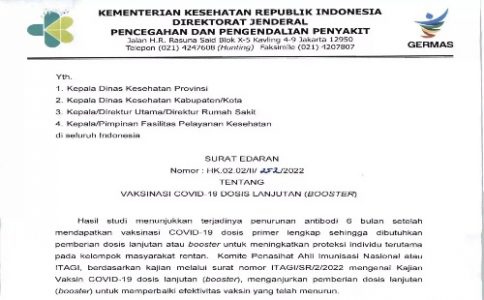 Kemenkes RI Surat Edaran tentang Vaksinasi COVID-19 Dosis Lanjutan (Booster)
