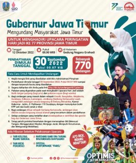 Gubernur Khofifah Undang Masyarakat Meriahkan Upacara Hari Jadi ke-77 Provinsi Jatim