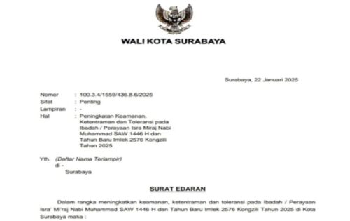 Wali Kota Eri Terbitkan SE Pengamanan Isra Mikraj Nabi dan Tahun Baru Imlek