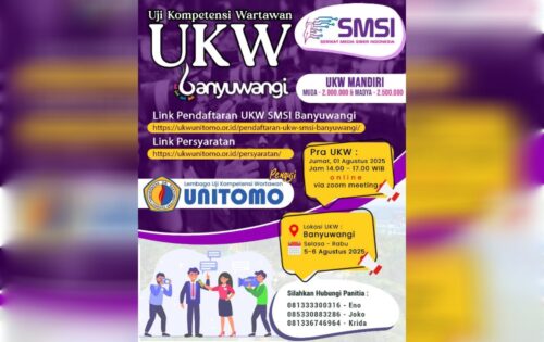 Buruan Daftar! SMSI Banyuwangi Gandeng Unitomo Gelar UKW Jenjang Muda dan Madya di Banyuwangi