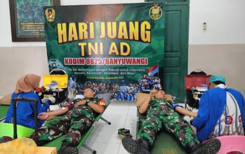 Kodim 0825/Banyuwangi Gelar Donor Darah Peringati Hari Juang TNI AD dan HUT Kodam V/Brawijaya di Banyuwangi