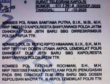 Gerbong Rotasi Jabatan Polda Jatim dari Dirreskrimsus, Dirressiber, Dirintelkam, dan Kapolres  di Banyuwangi