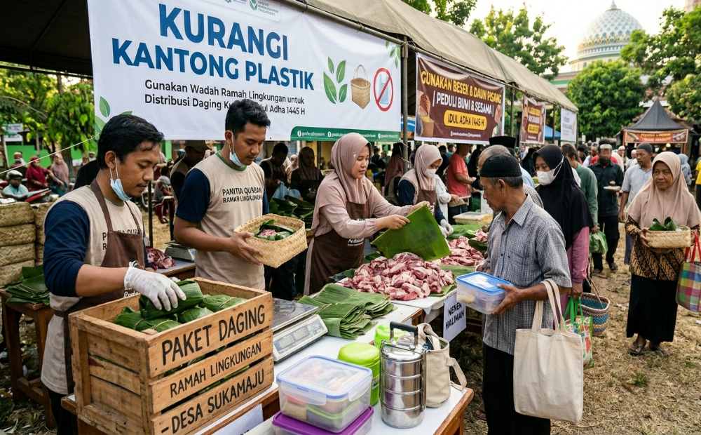 Pemerintah Kabupaten (Pemkab) Banyuwangi mengimbau masyarakat untuk mengurangi penggunaan kantong plastik dalam pembagian daging kurban.