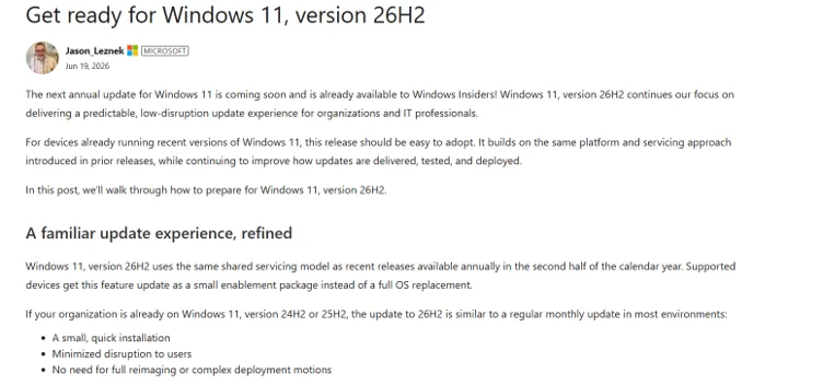 Microsoft Umumkan Windows 11 26H2: Pembaruan Bertahap untuk Minimalisir Gangguan Operasional