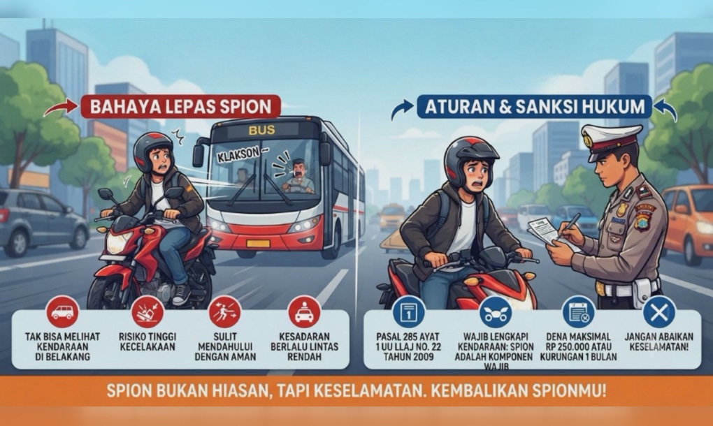 Demi Gaya, Lepas Spion Motor? Ketahui Risiko dan Sanksi Hukumnya