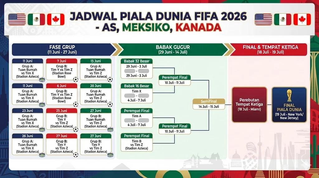 Jadwal Piala Dunia 2026: Portugal vs Spanyol dan Argentina vs Mesir di Babak 16 Besar