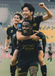 Taisei Marukawa usai mencetak gol ke gawang PSS Sleman