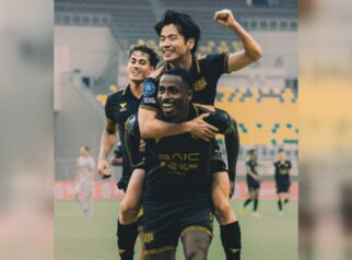 Taisei Marukawa usai mencetak gol ke gawang PSS Sleman