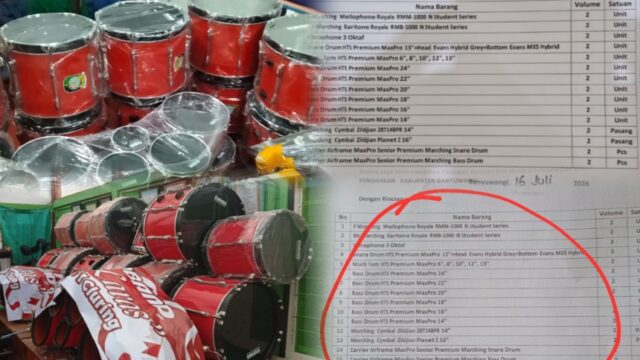 Dalam Rencana Umum Pengadaan (RUP), spesifikasi alat drumband tersebut seharusnya bermerek MaxPro. Namun pihak sekolah justru menerima alat bermerek Evans.