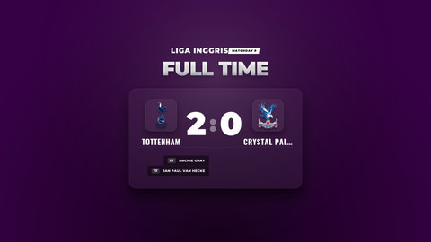 Hasil Liga Inggris Tottenham Menang 2-0 atas Crystal Palace